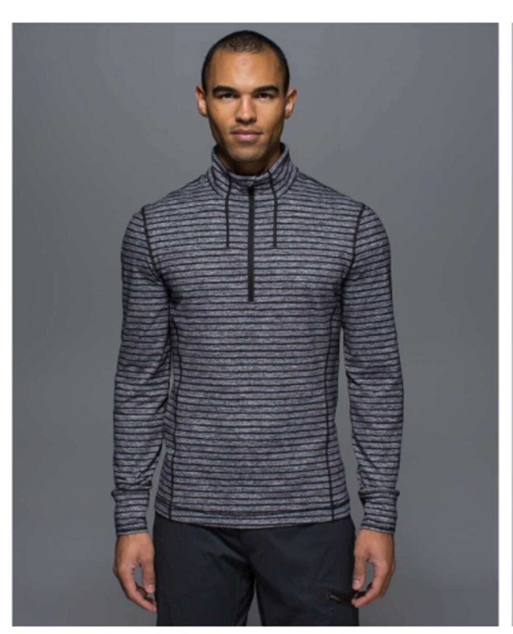 Lululemon Sz M Sweat Session 1/2 Zip Pullover Raven Stripe Black Thumb Holes